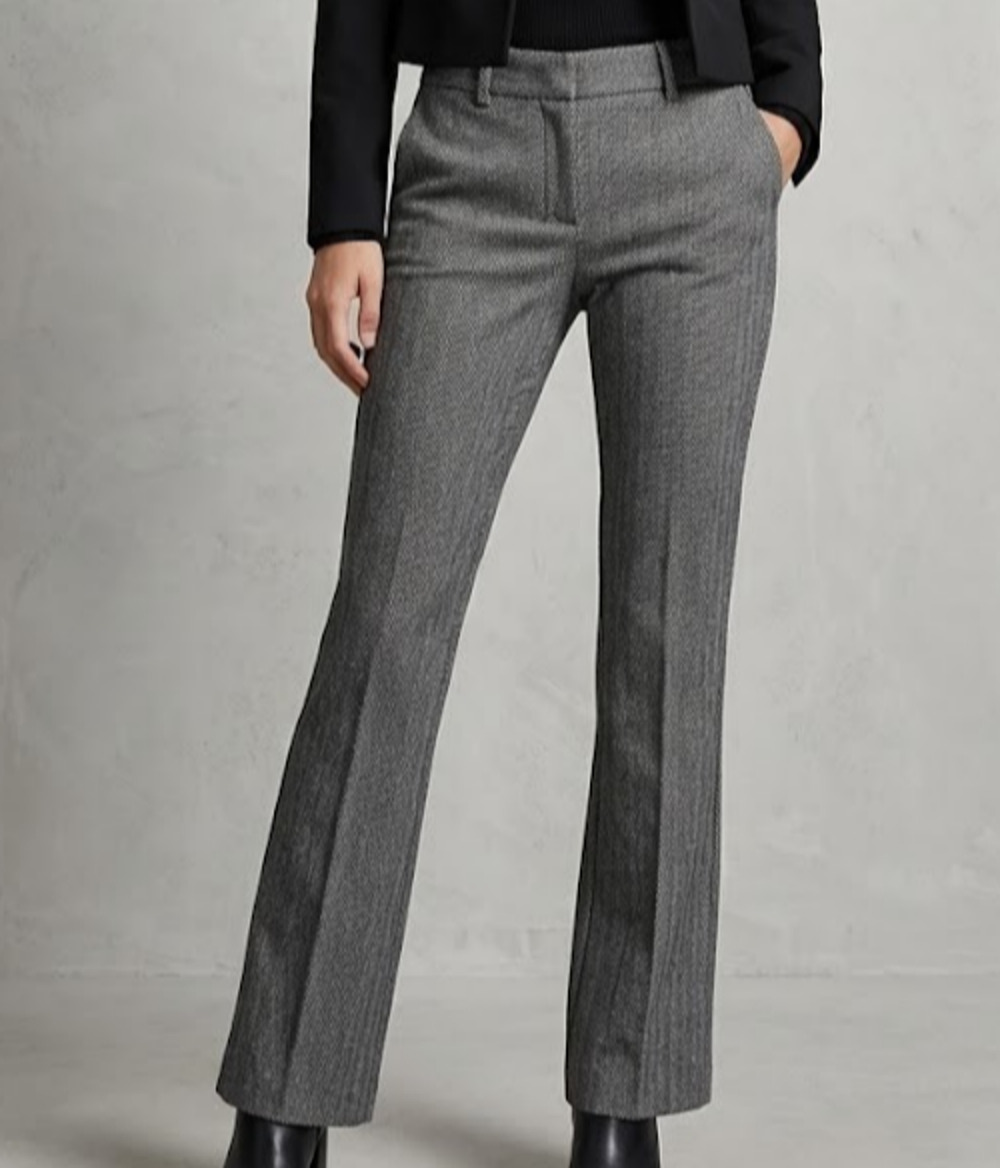 Express Editor Pants Womens 2R Gray Herringbone Stripe Flare Bootcut Dress Slack